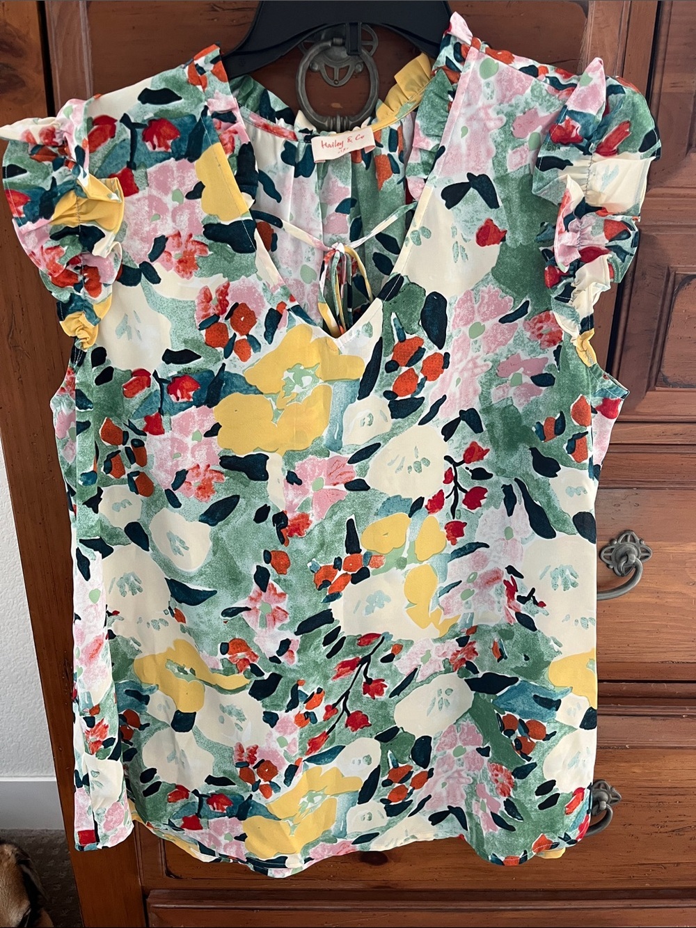 Hailey & Co Floral Ruffle Tie-Front Blouse in Multi-Color Size 1X NWOT